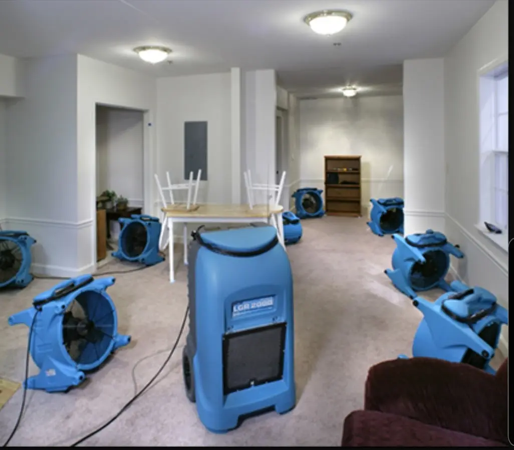 Air movers and dehumidifier setup for Water Extraction & Removal in Defiance